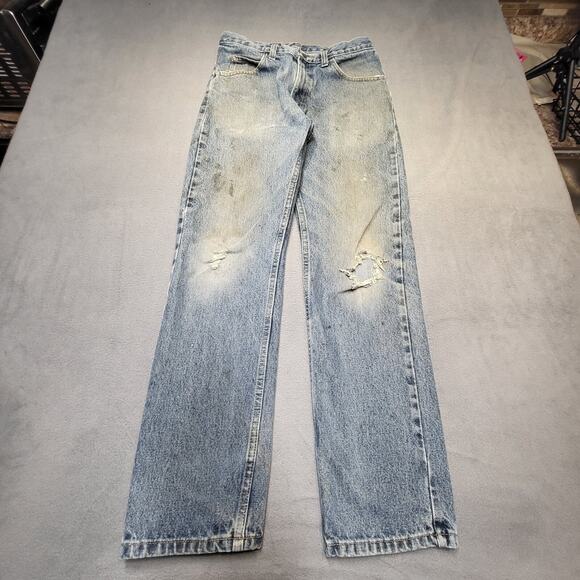 Wrangler Jeans Mens 30x31 Blue Straight Leg Distressed Denim Thrashed - Picture 1 of 12